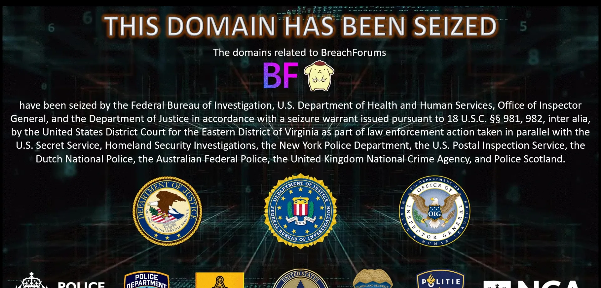 Website screenshot of Breached.vc
