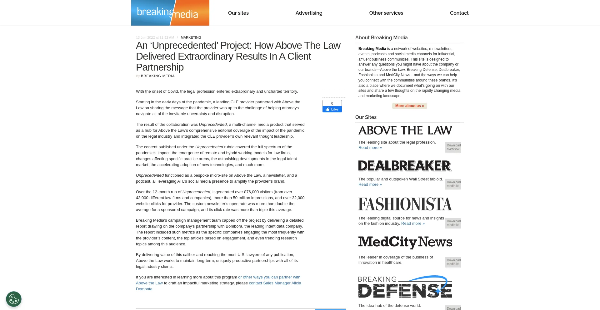 Website screenshot of Breakingmedia.com