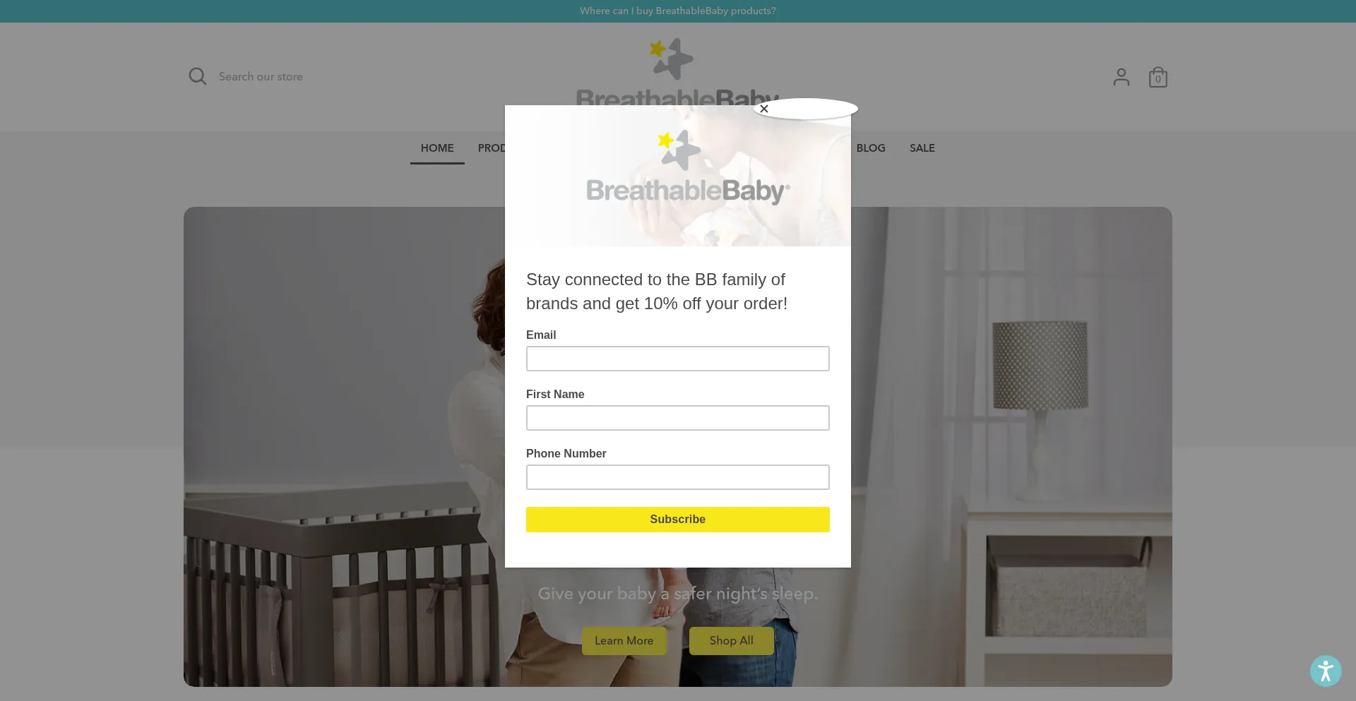 Website screenshot of Breathablebaby.com