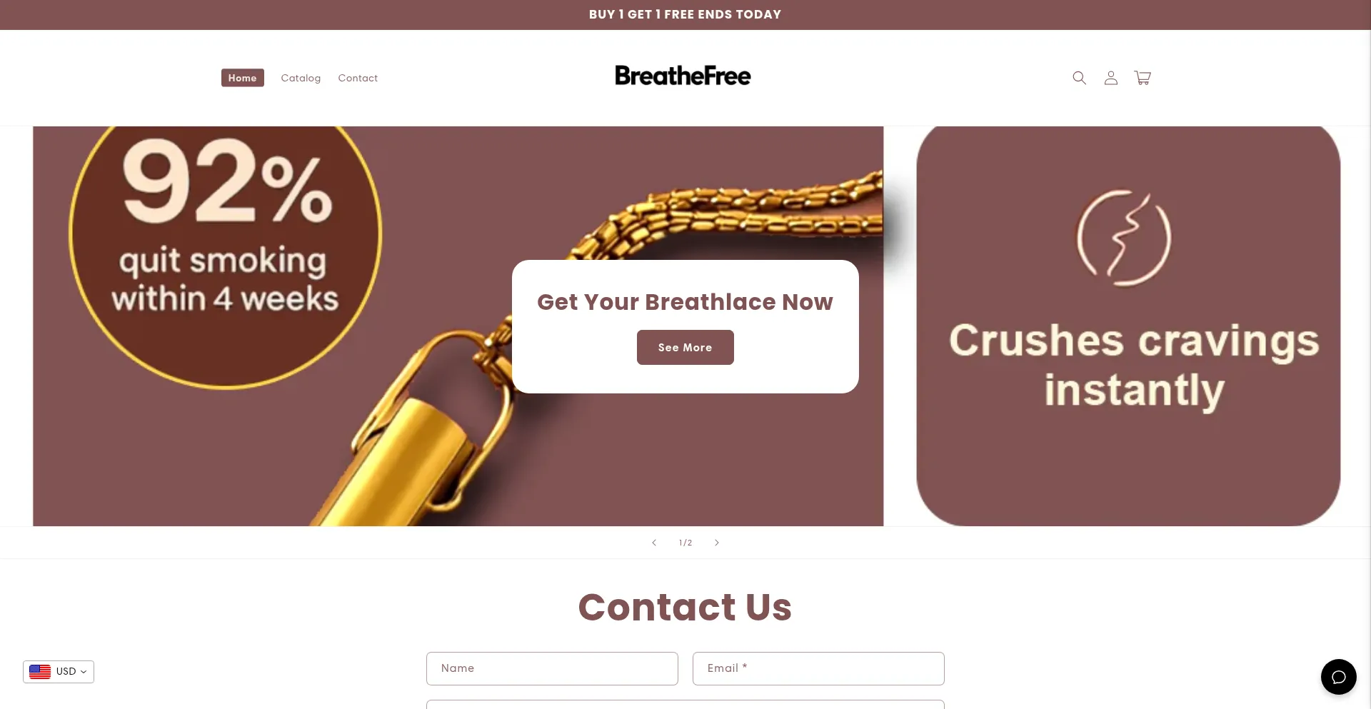 Website screenshot of Breathefree.shop