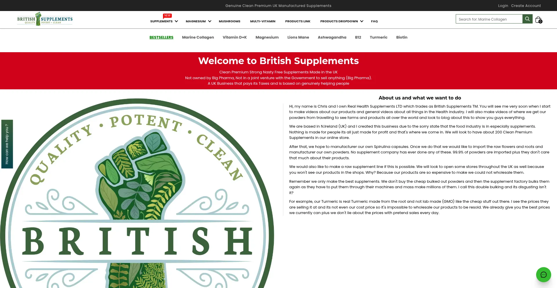 Website screenshot of British-supplements.net