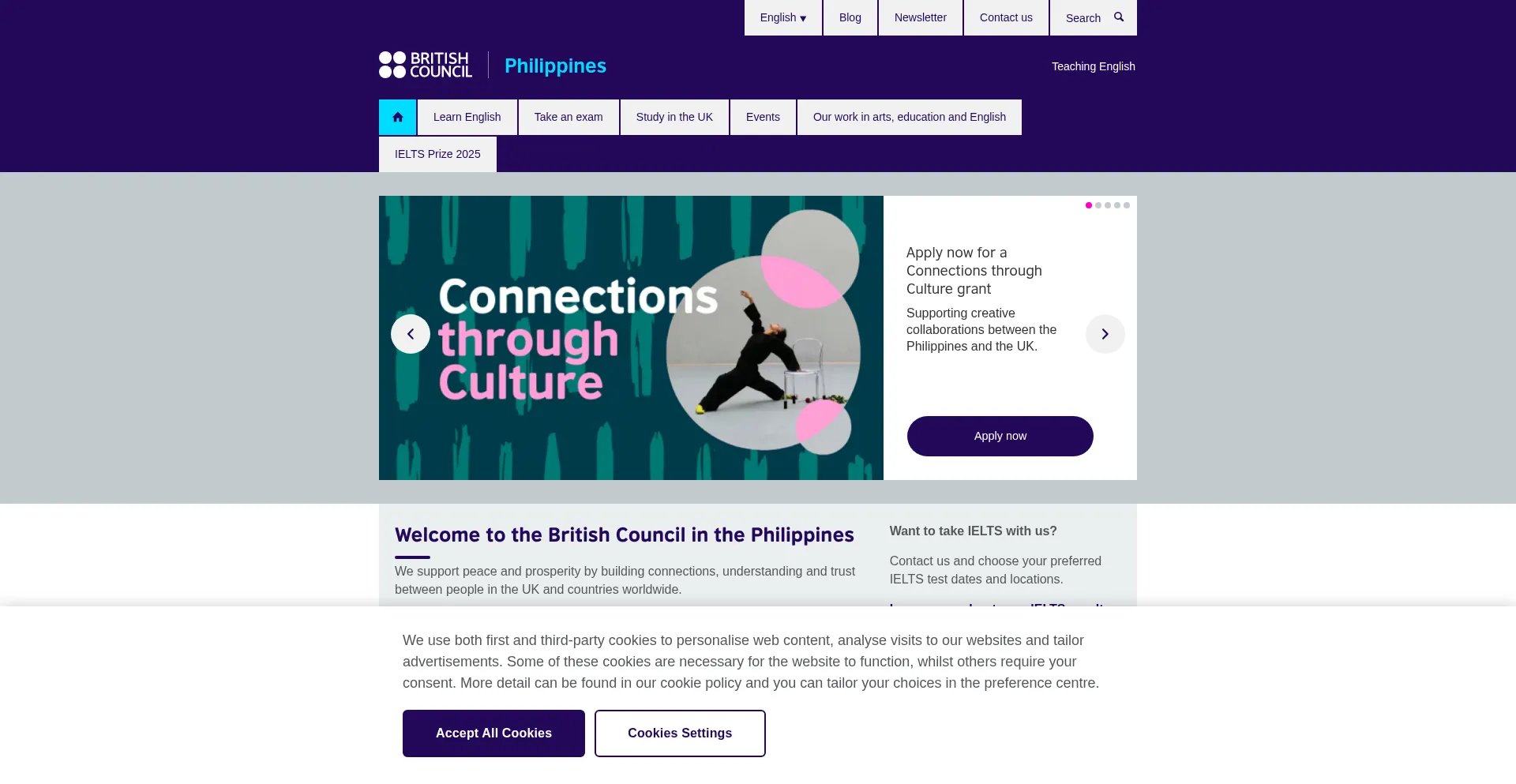 Website screenshot of Britishcouncil.ph