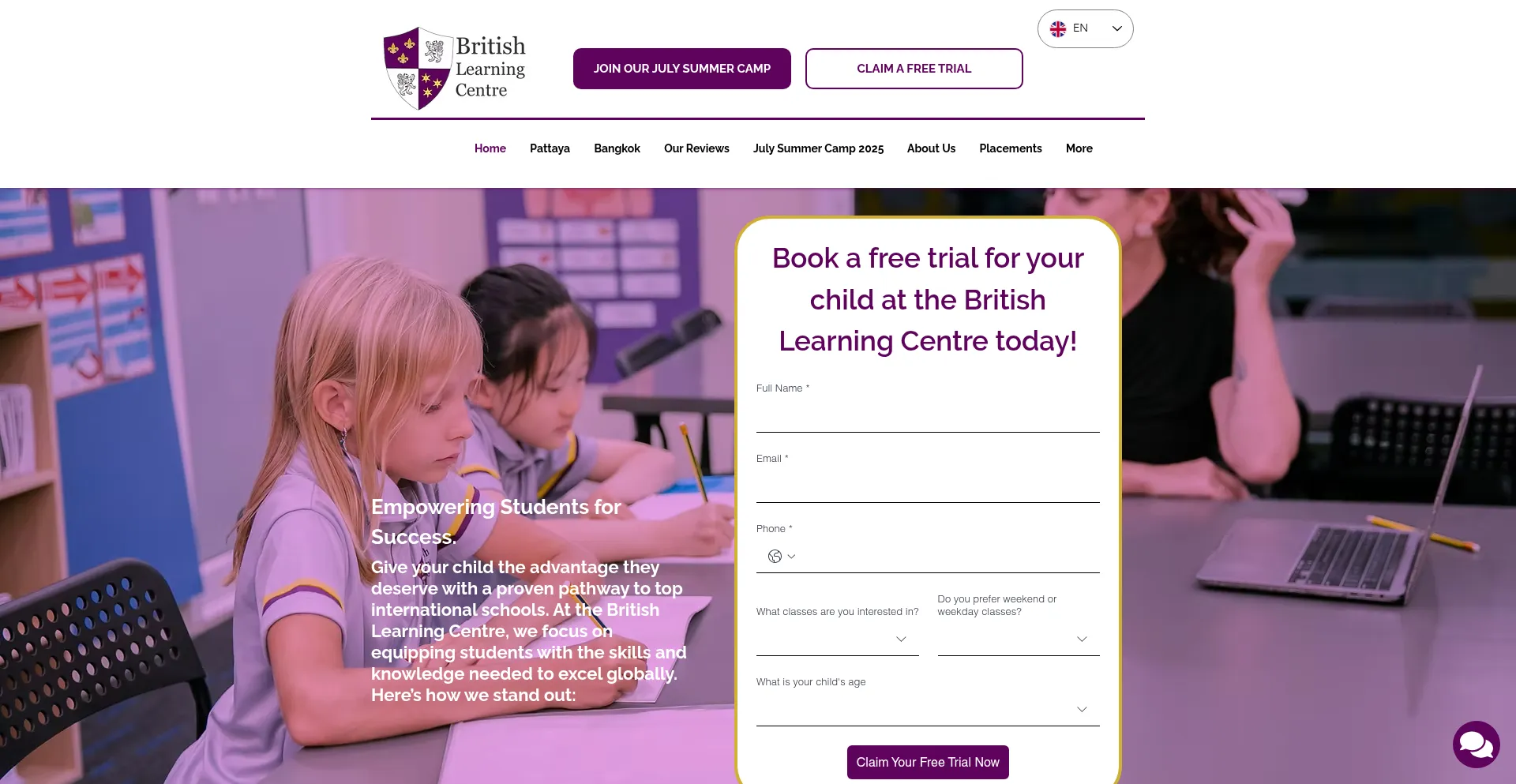 Website screenshot of Britishlearningcentre.com