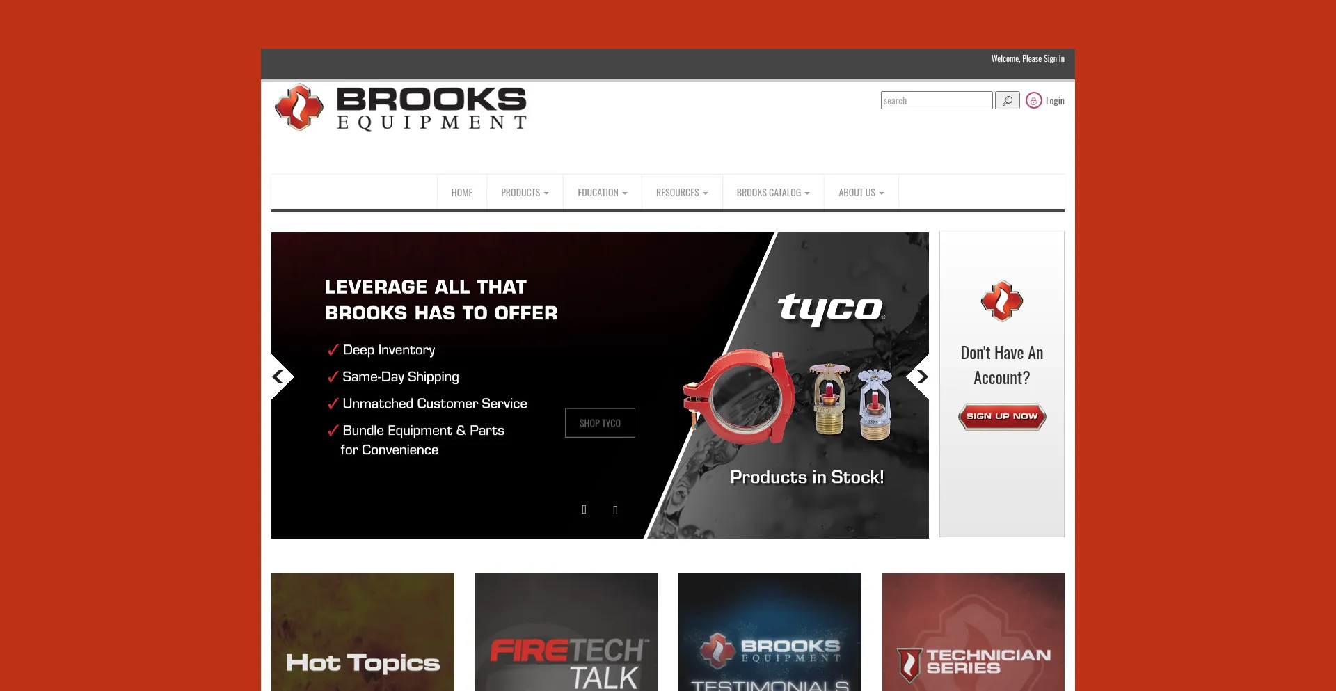 Website screenshot of Brooksequipment.com