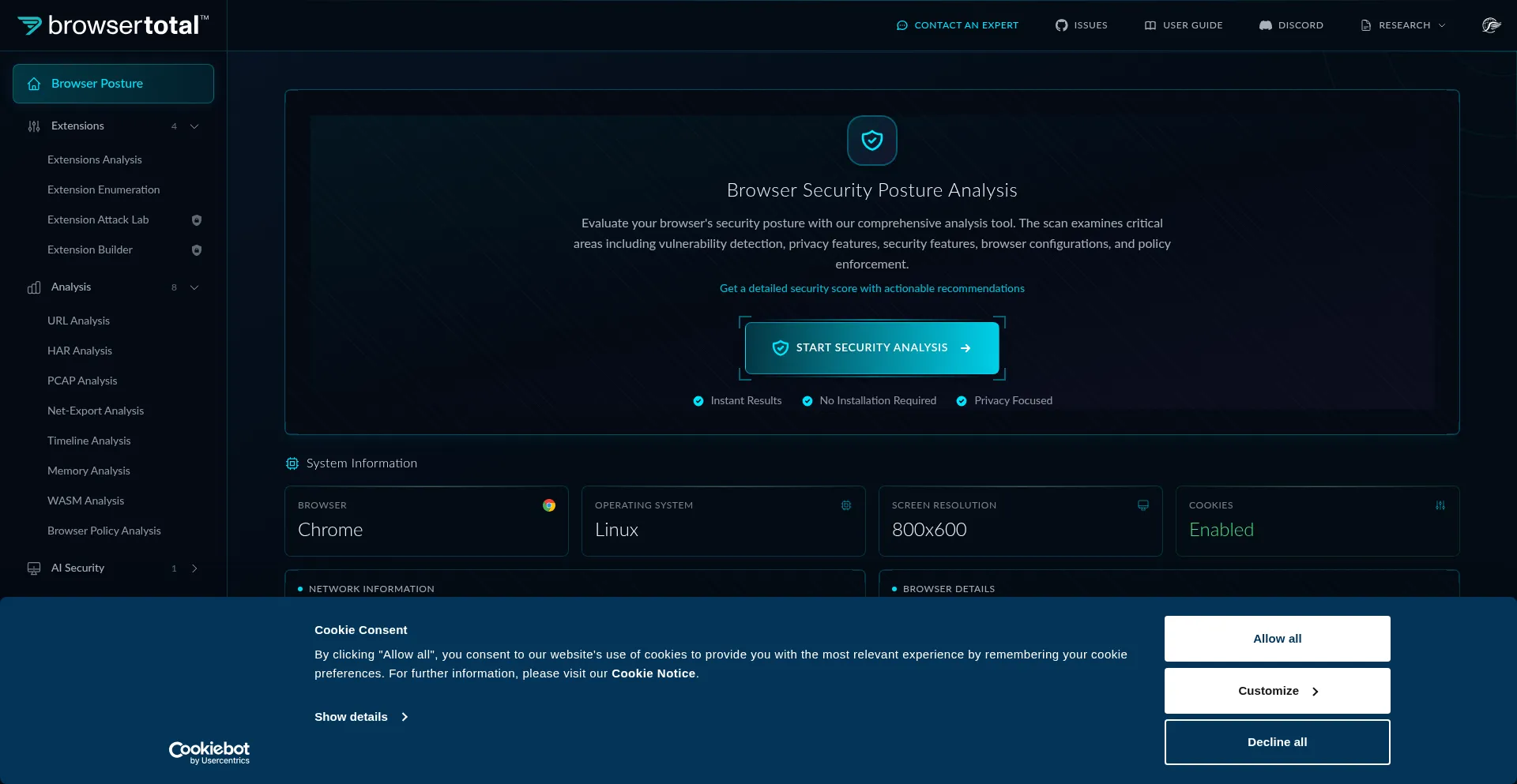 Website screenshot of Browsertotal.com