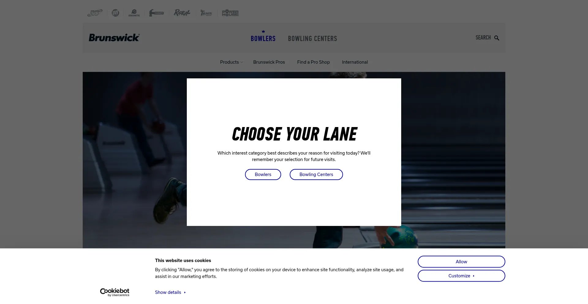 Website screenshot of Brunswickbowling.com