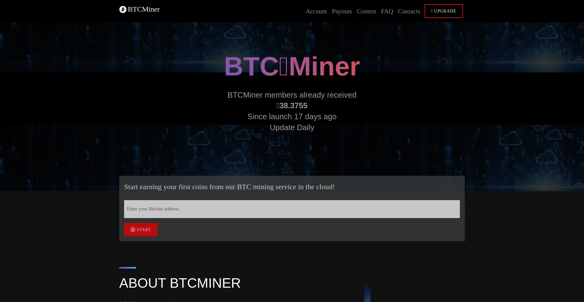 Website screenshot of Btcminer.space