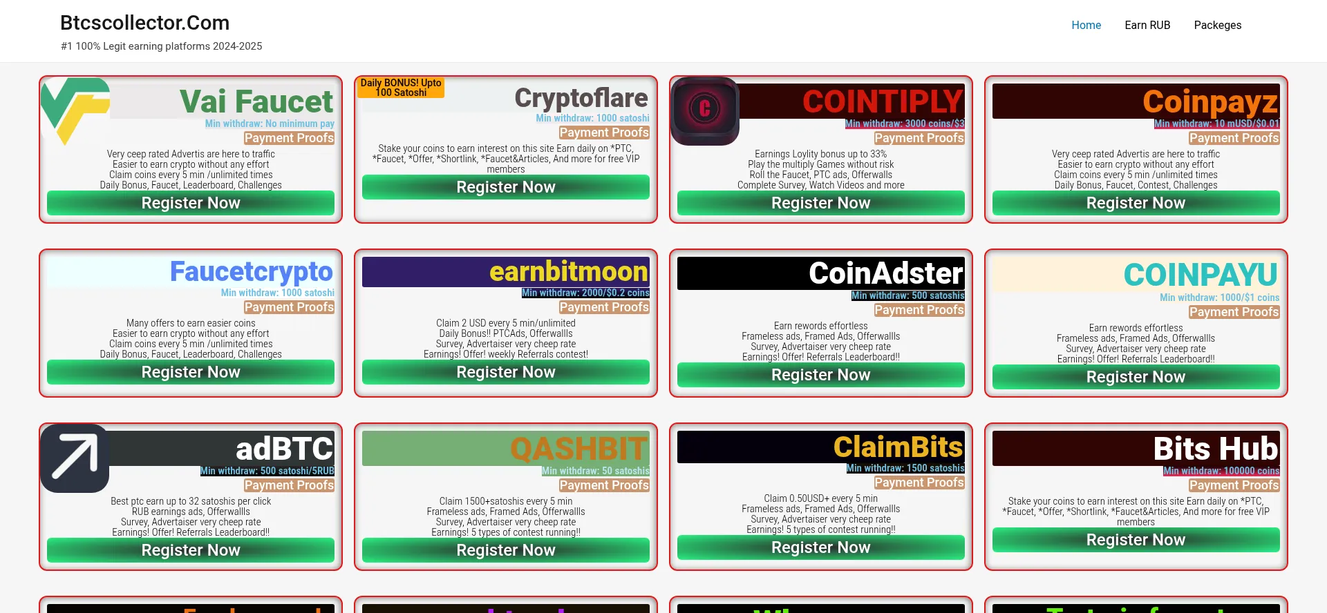 Website screenshot of Btcscollector.com