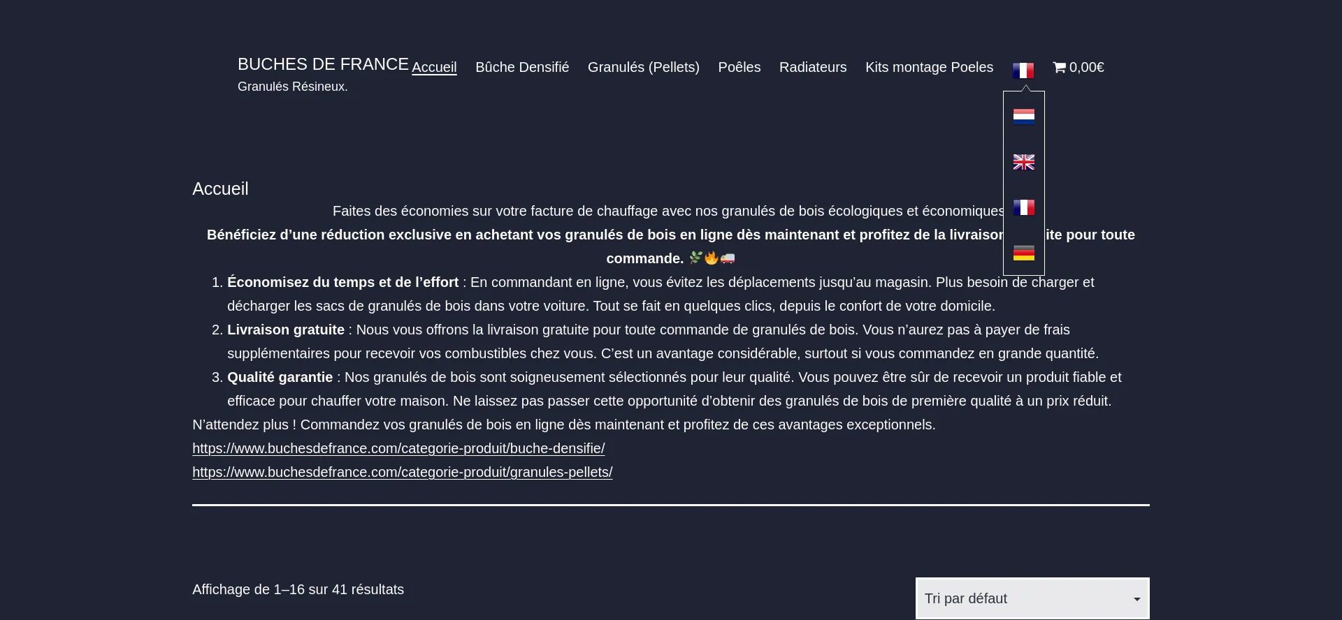 Website screenshot of Buchesdefrance.com