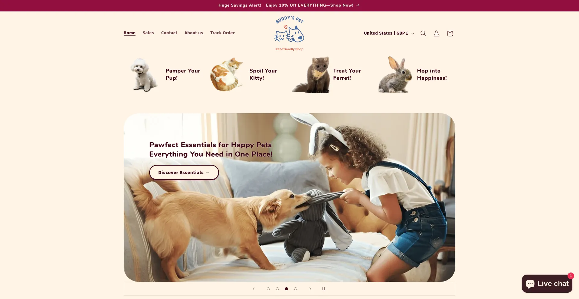 Website screenshot of Buddyspet.net