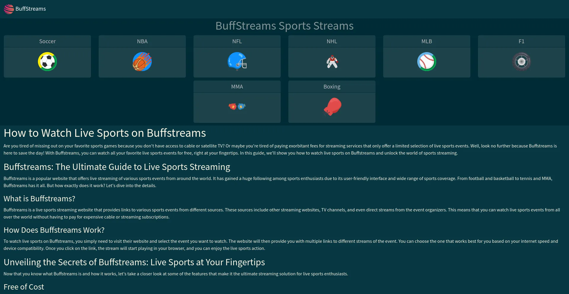 Website screenshot of Buff-streams.net