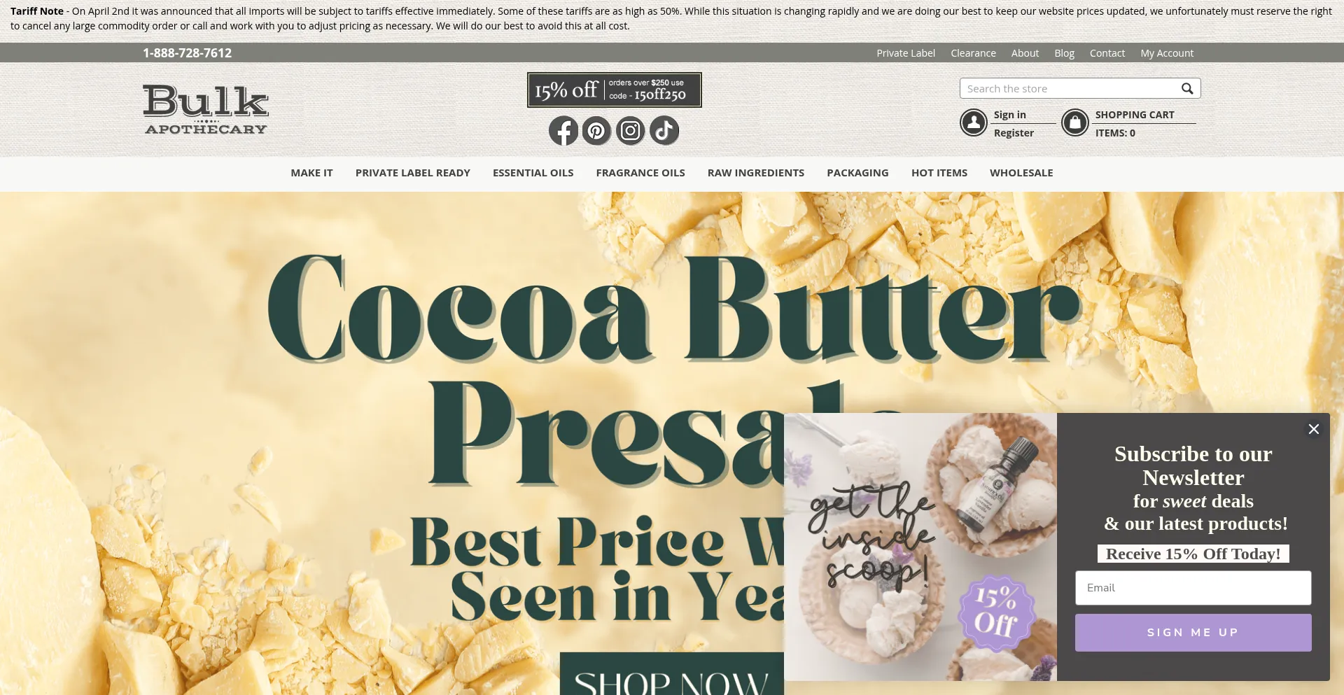 Website screenshot of Bulkapothacary.com
