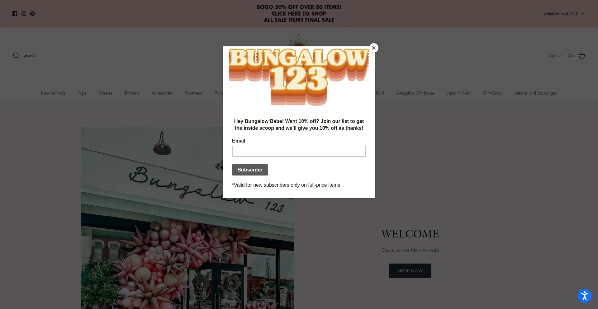 Website screenshot of Bungalow123.com