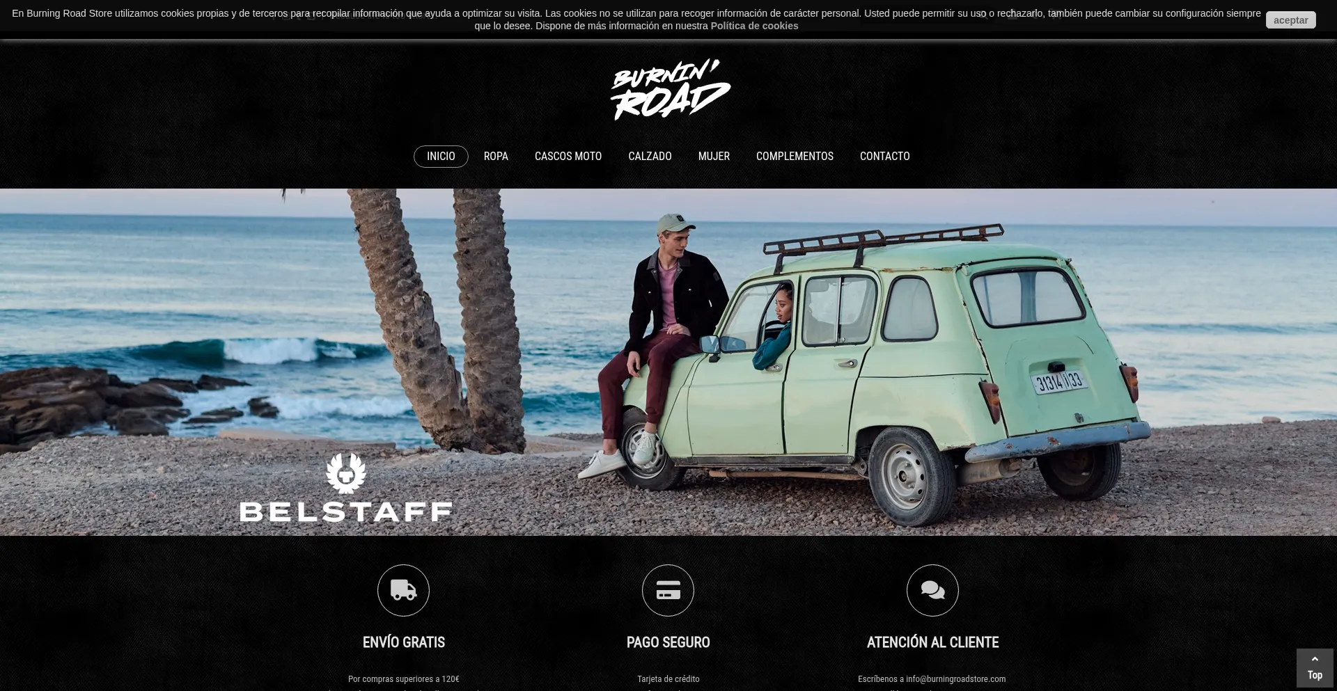 Website screenshot of Burningroadstore.com