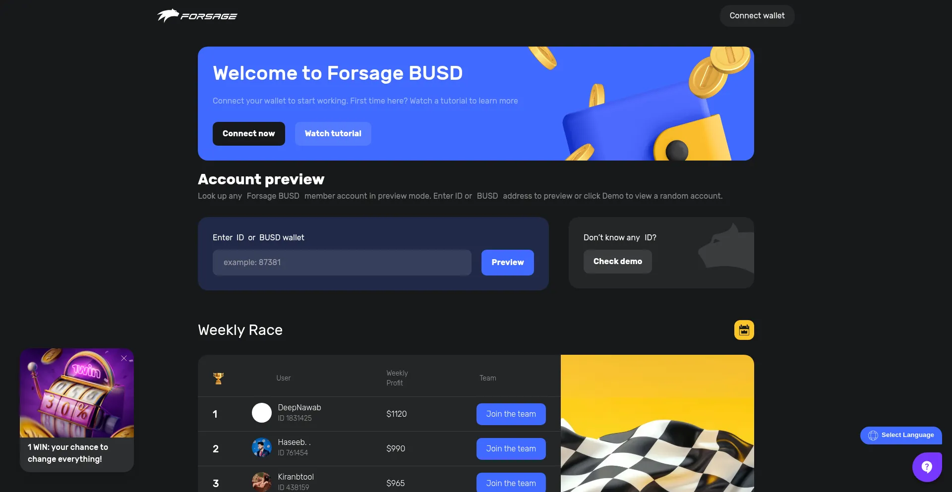 Website screenshot of Busd.forsage.io