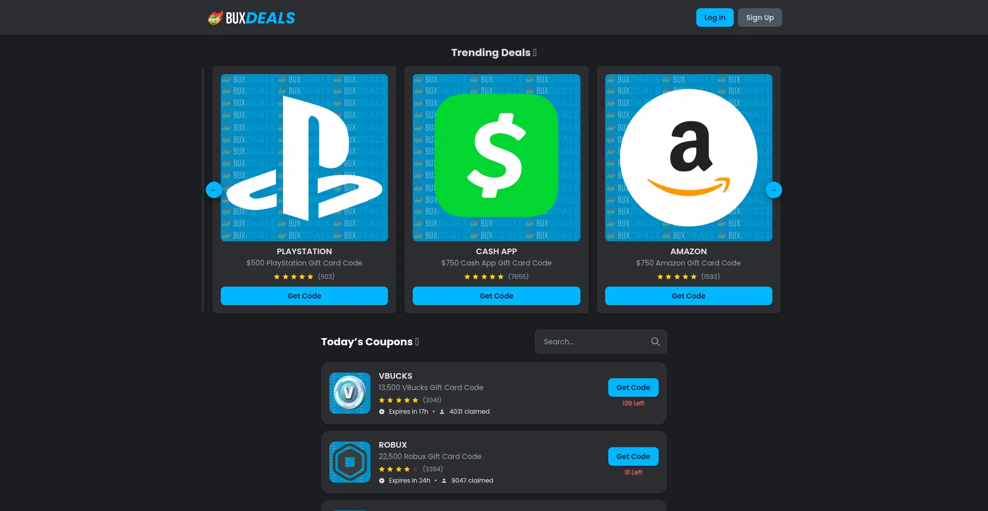 Website screenshot of Buxdeals.com