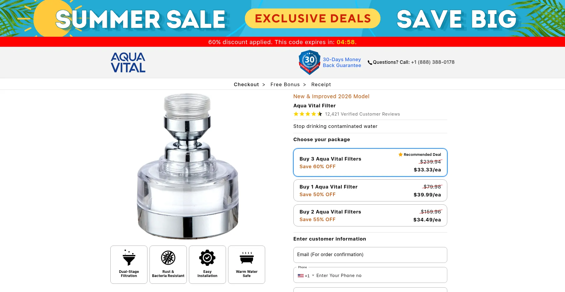 Website screenshot of Buyaquavitalfilter.com