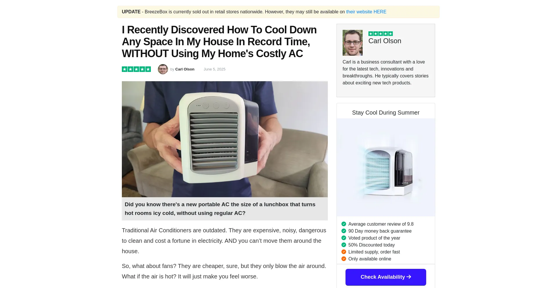 Website screenshot of Buybreezebox.com