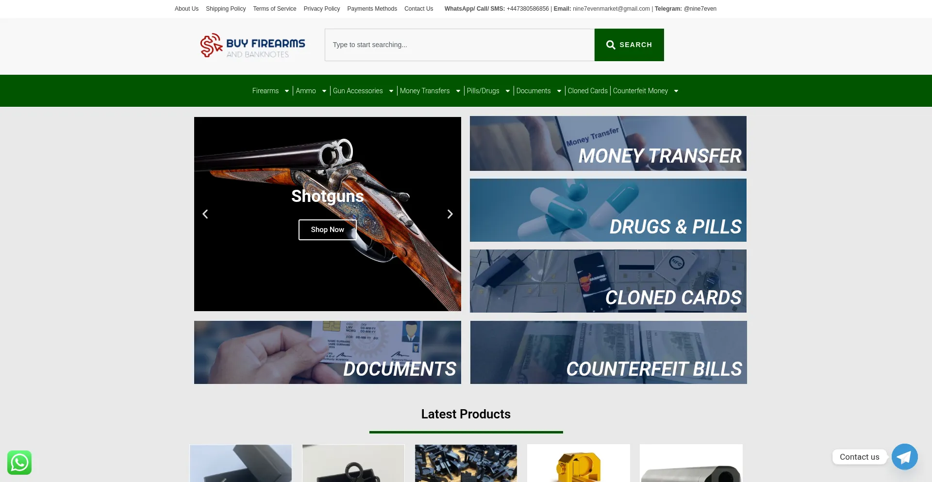 Website screenshot of Buygunsandbanknotes.com
