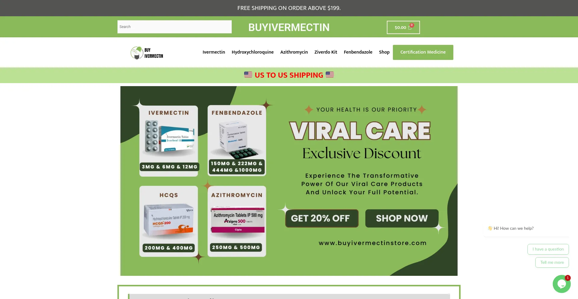 Website screenshot of Buyivermectinstore.com