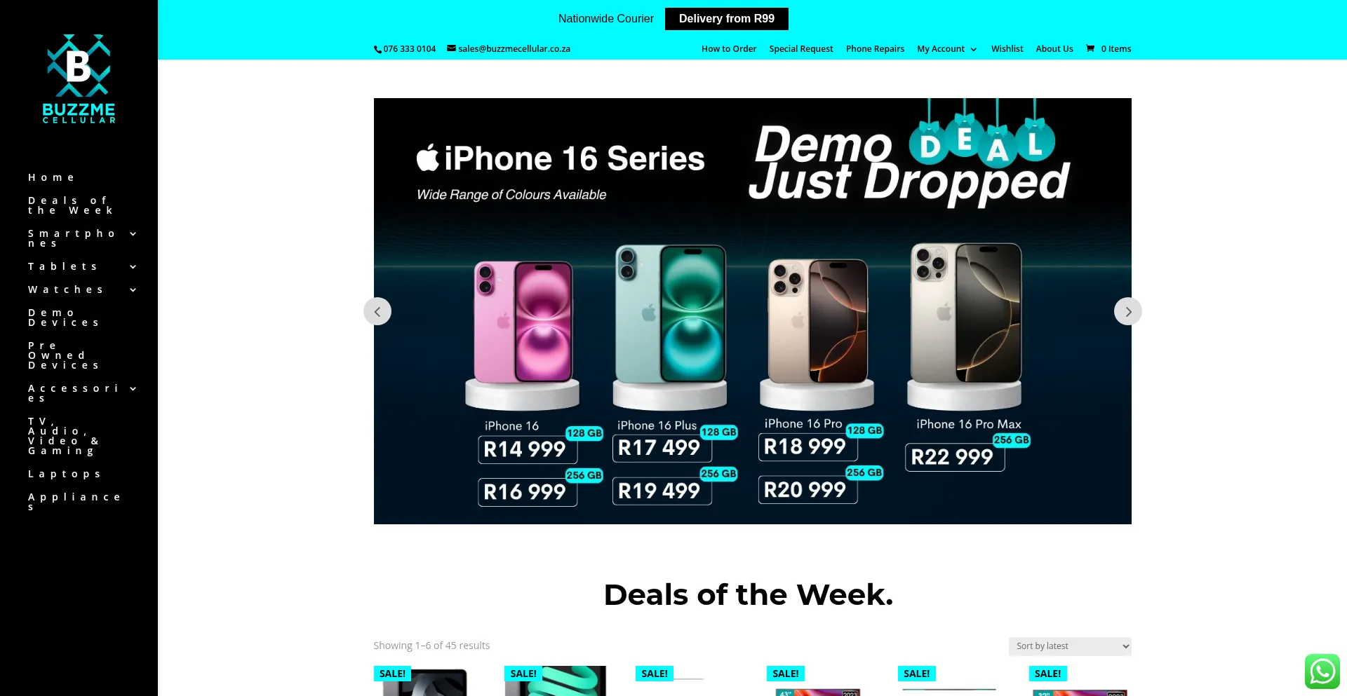 Website screenshot of Buzzmecellular.co.za