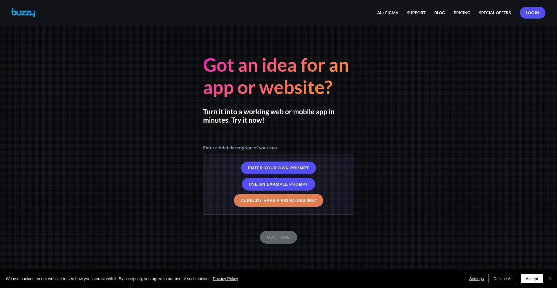 Website screenshot of Buzzy.buzz