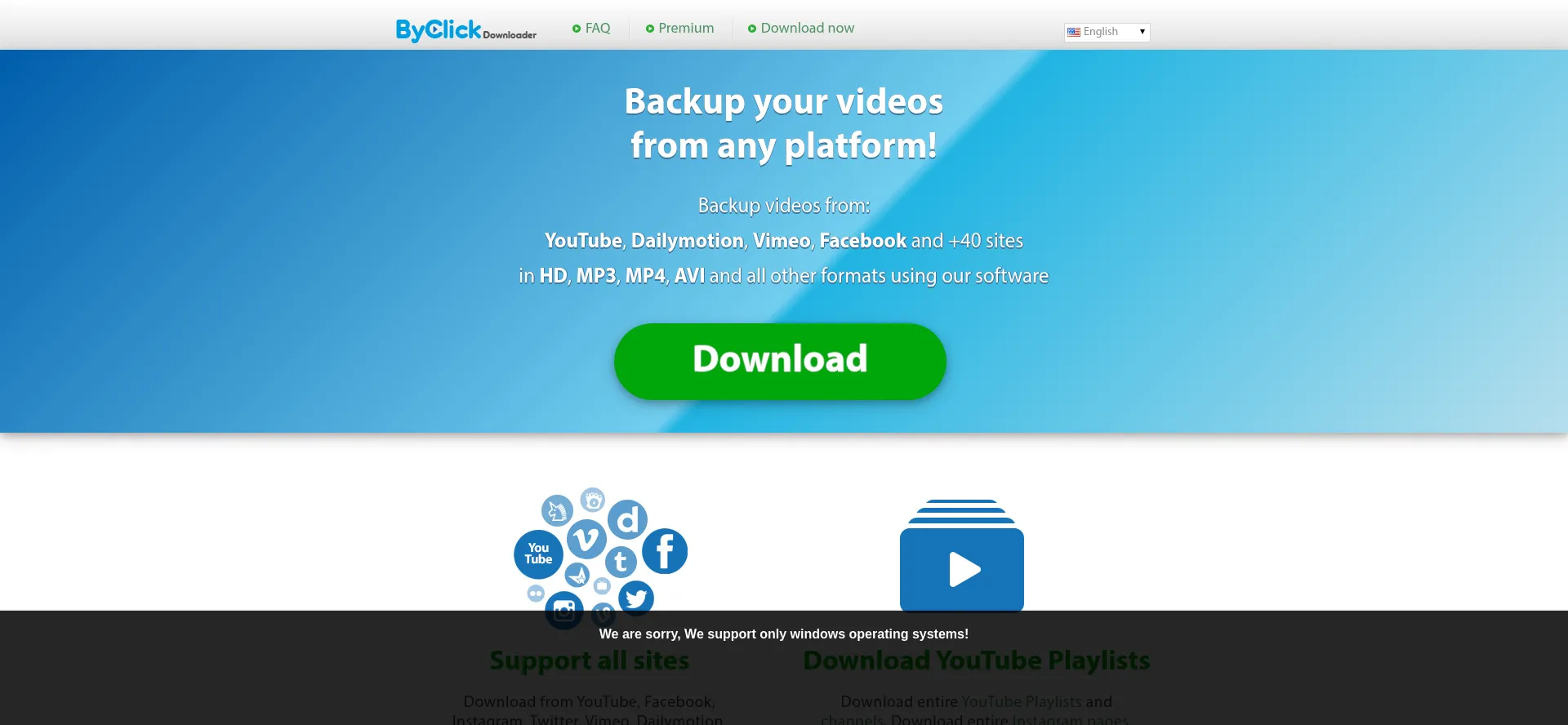 Website screenshot of Byclickdownloader.com
