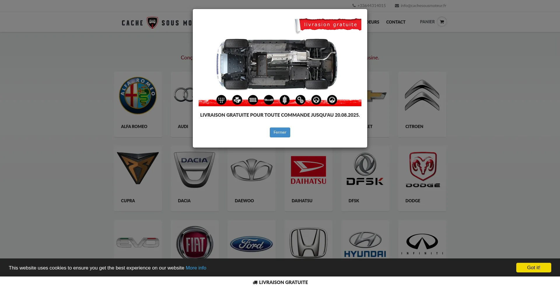 Website screenshot of Cachesousmoteur.fr