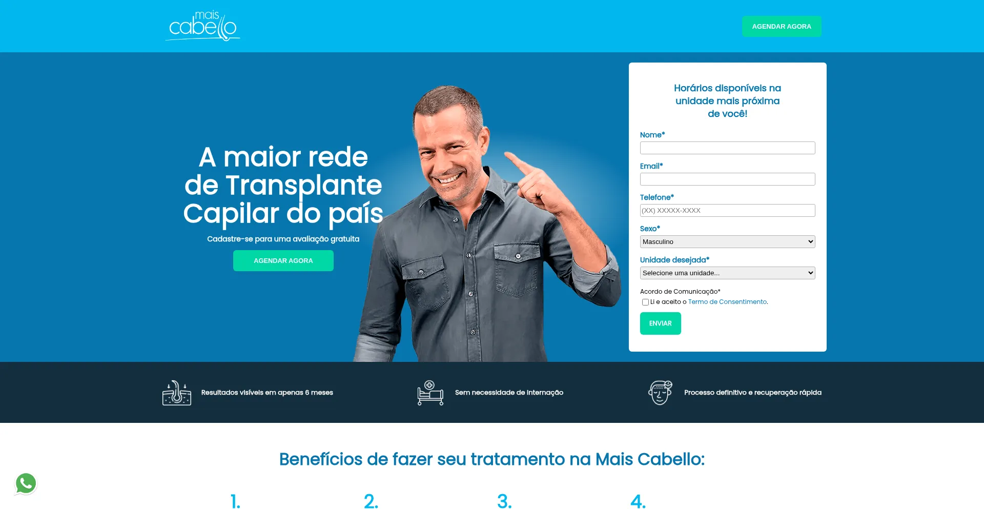 Website screenshot of Cadastro.maiscabello.com.br