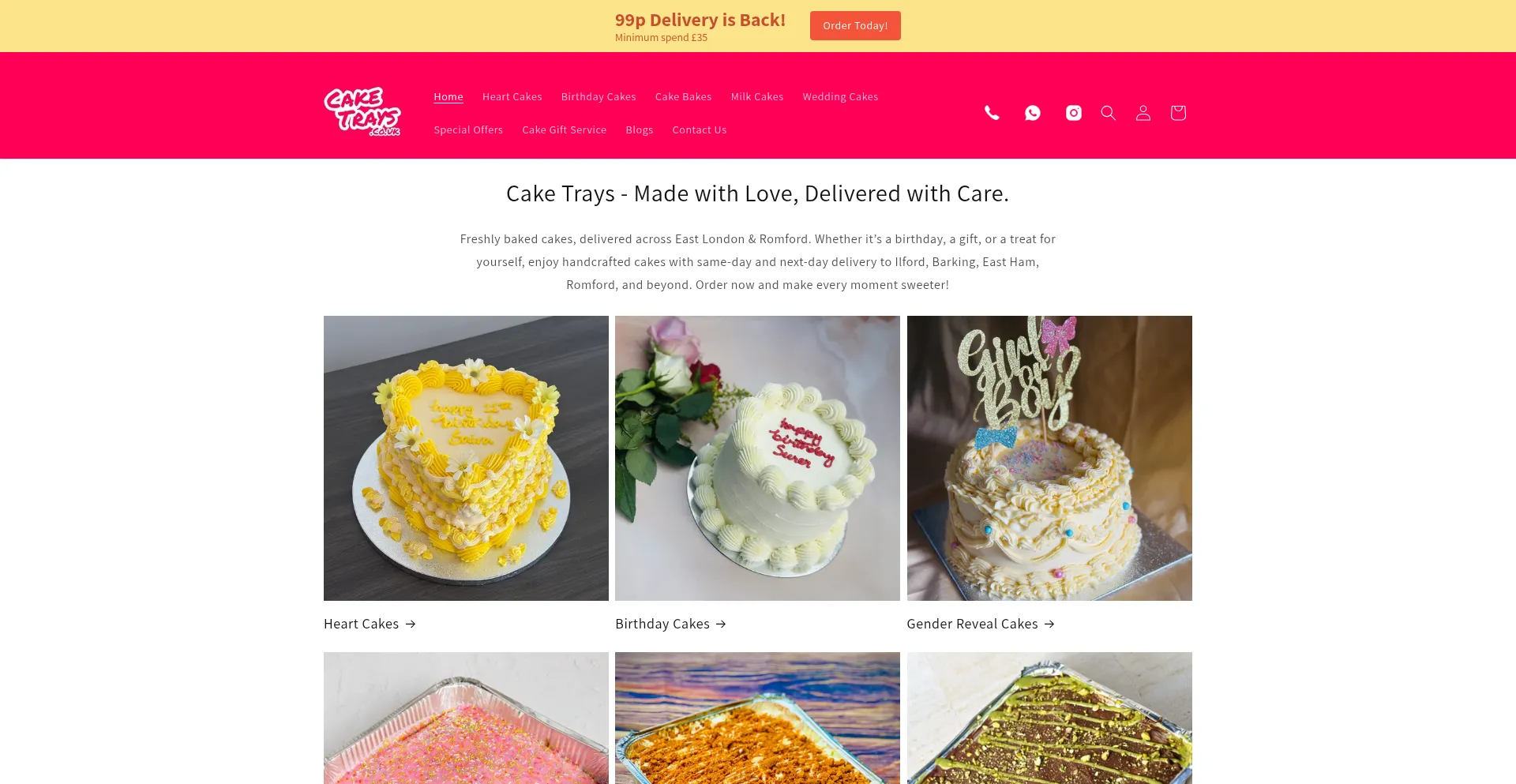 Website screenshot of Caketrays.co.uk