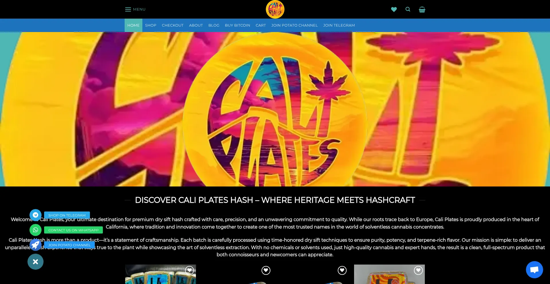 Website screenshot of Caliplatesshop.com