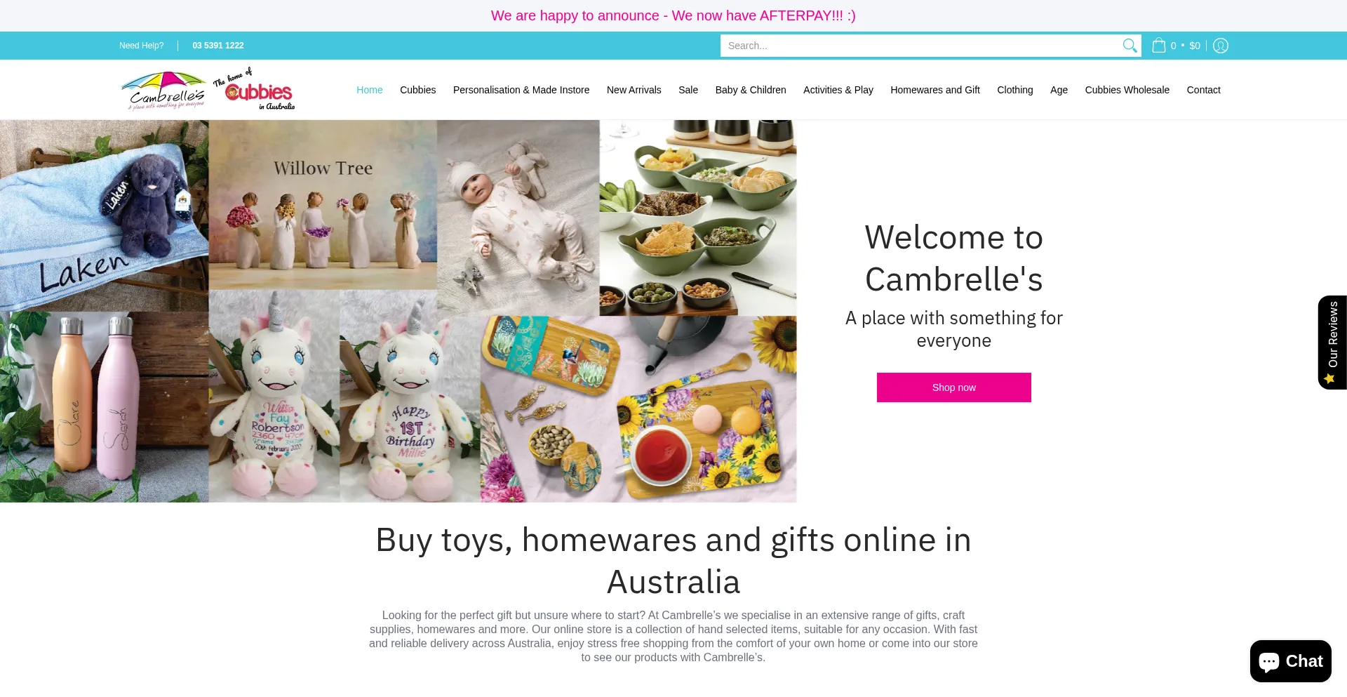Website screenshot of Cambrelles.com.au