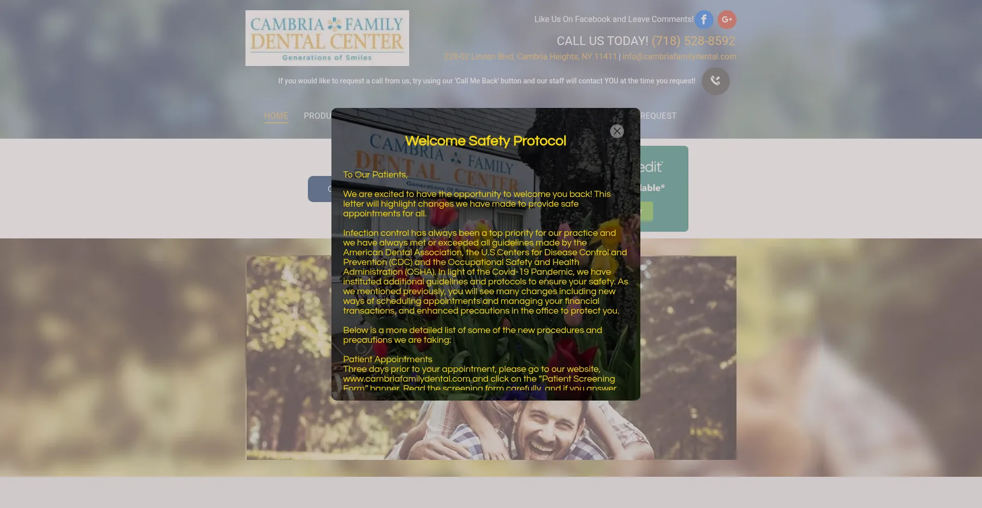 Website screenshot of Cambriafamilydental.com