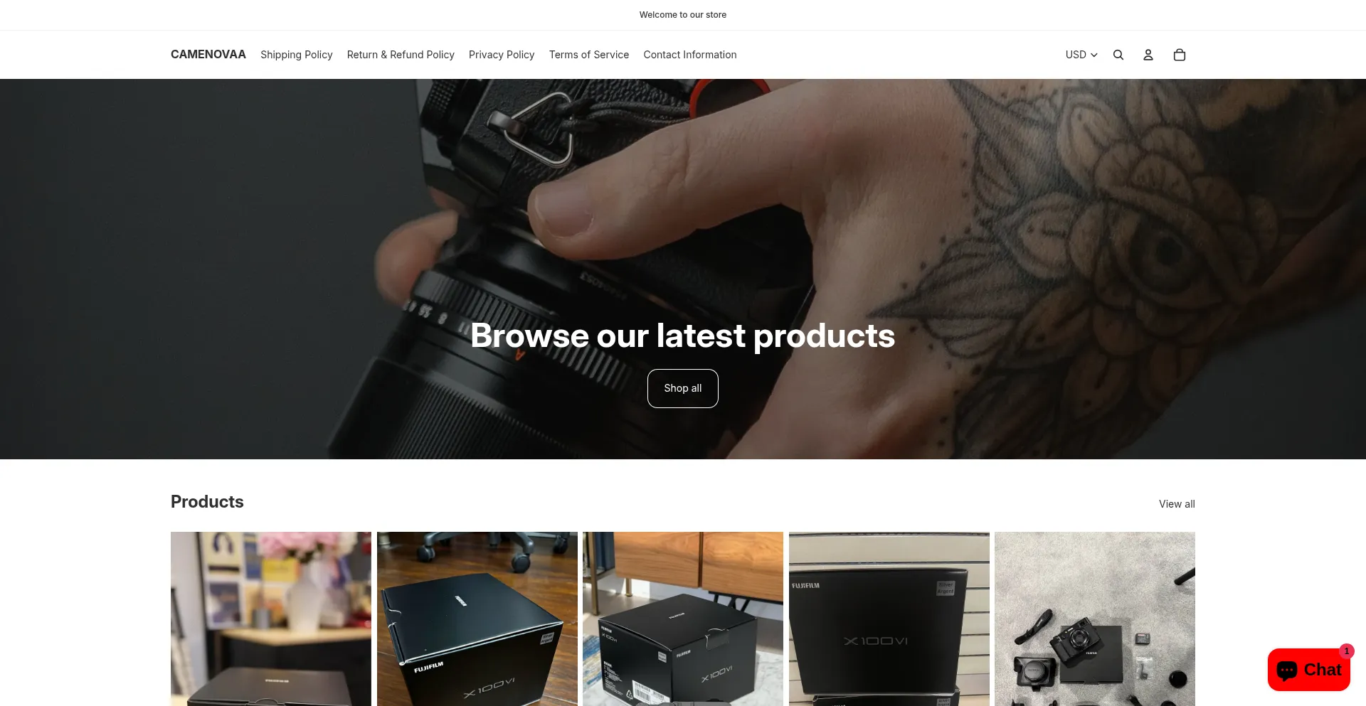 Website screenshot of Camenovaa.myshopify.com