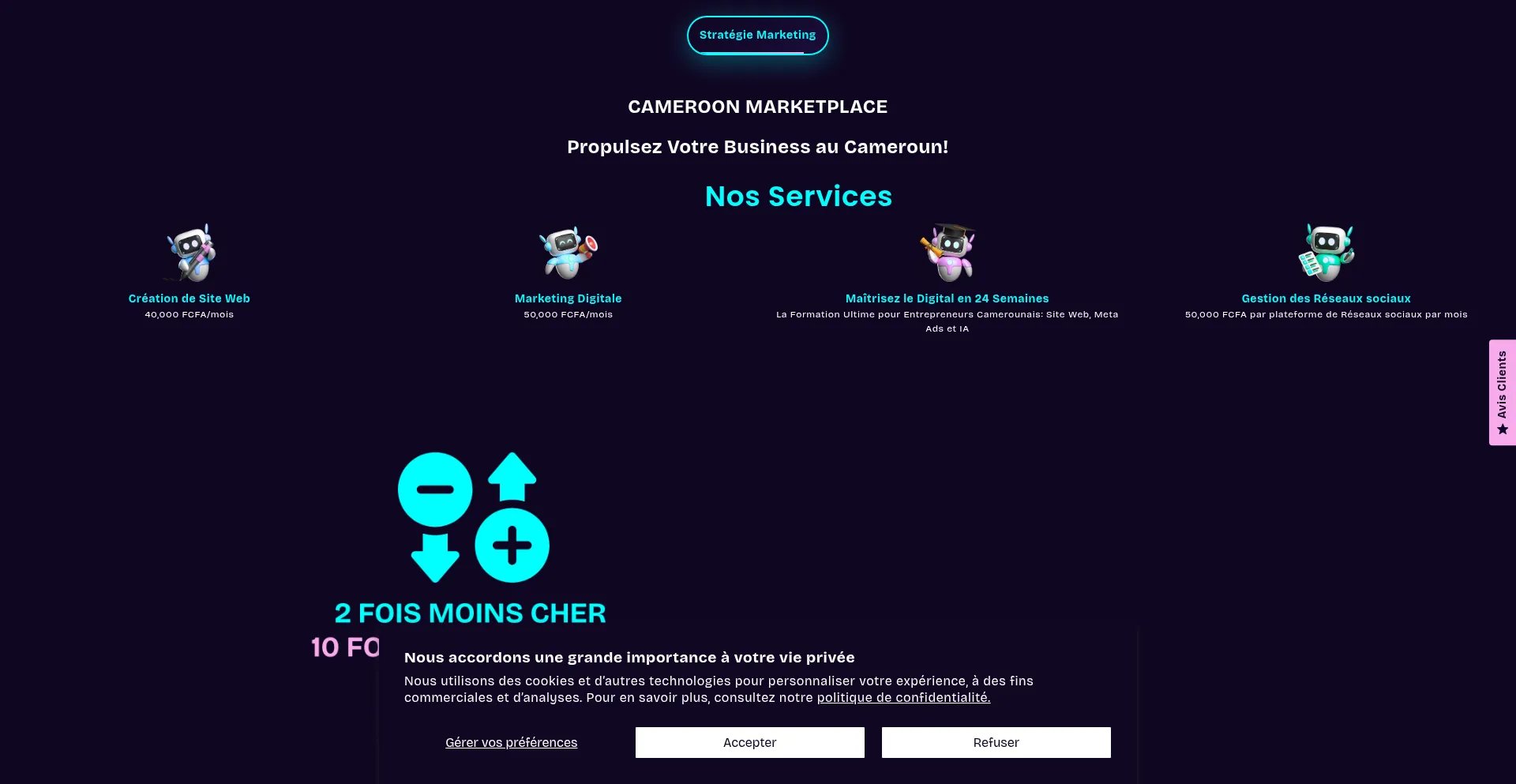 Website screenshot of Cameroon-marketplace.com