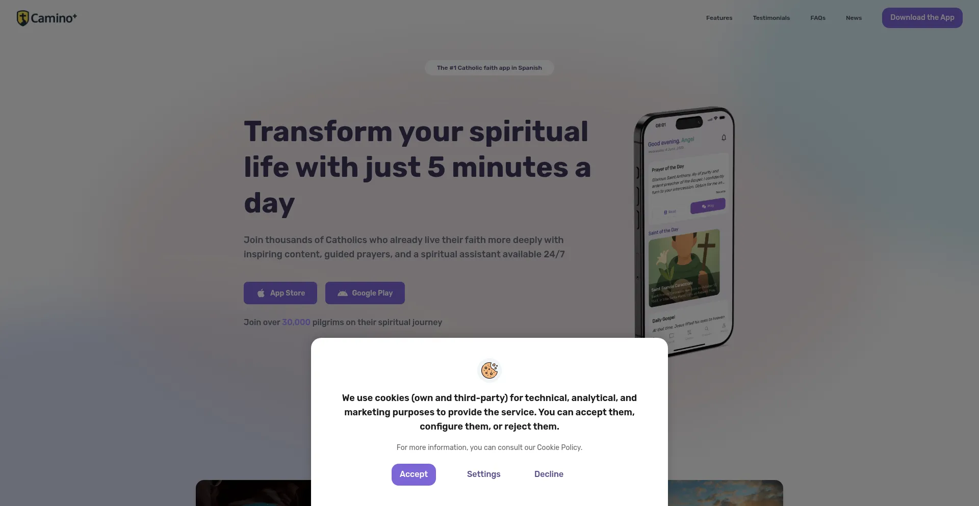 Website screenshot of Camino.plus