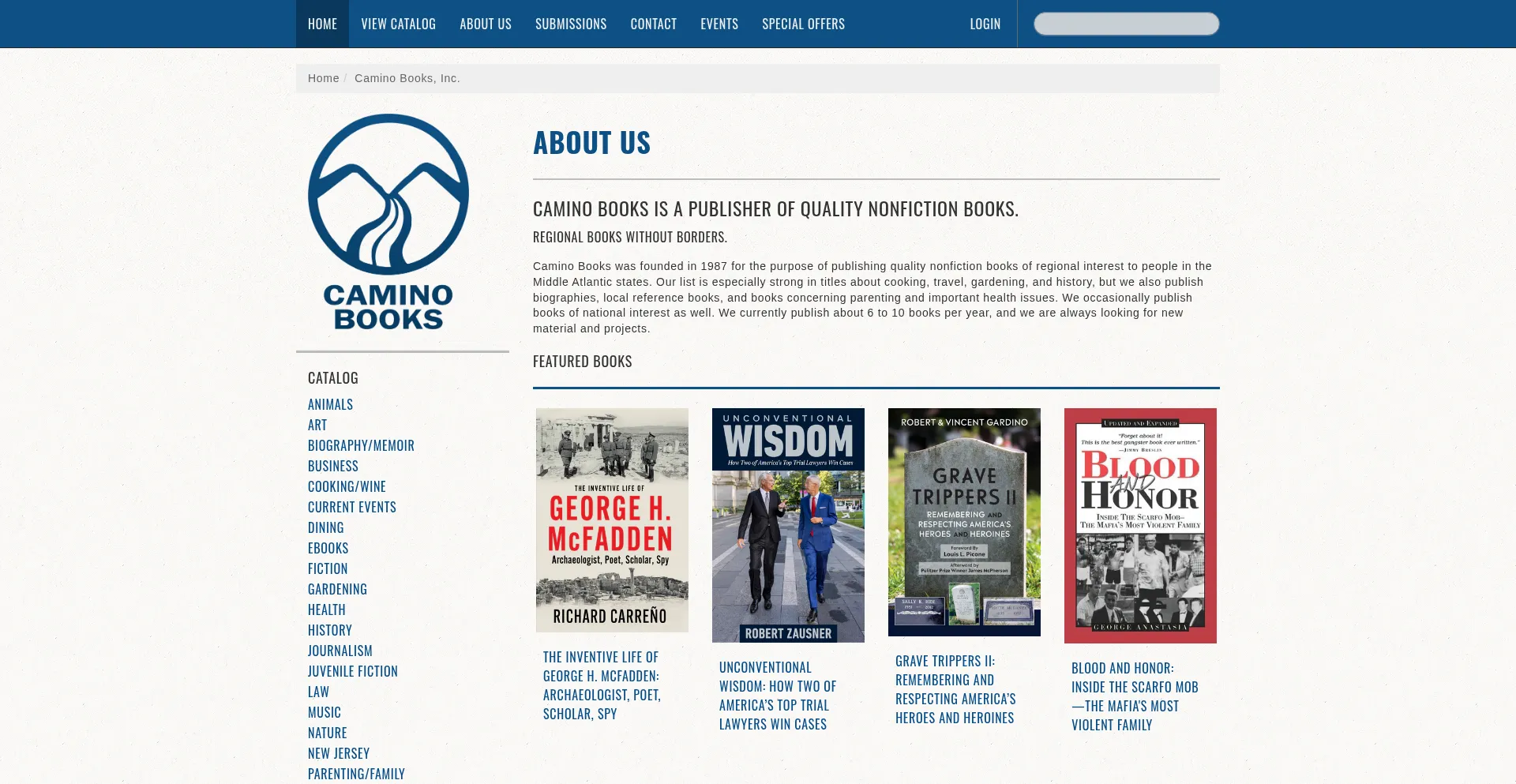 Website screenshot of Caminobooks.com