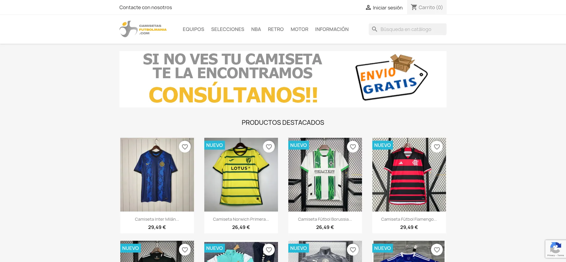 Website screenshot of Camisetasfutbolmania.com