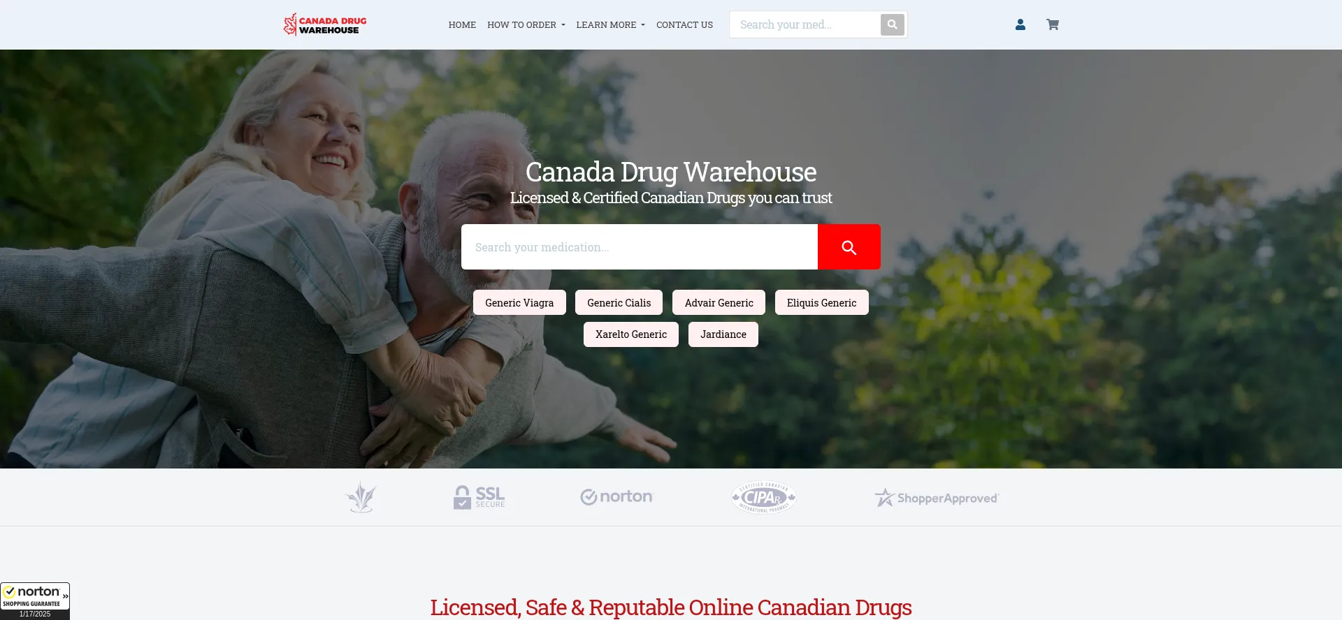 Website screenshot of Canadadrugwarehouse.com