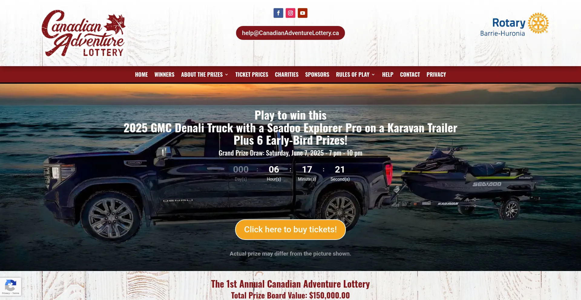 Website screenshot of Canadianadventurelottery.ca