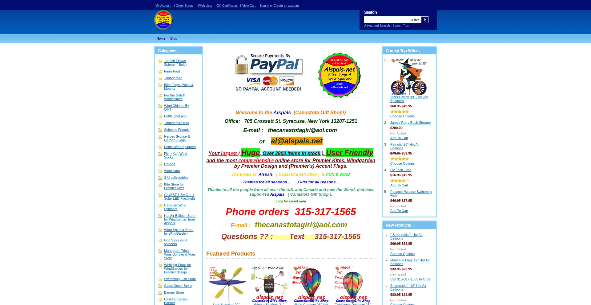 Website screenshot of Canastotagiftshop.net