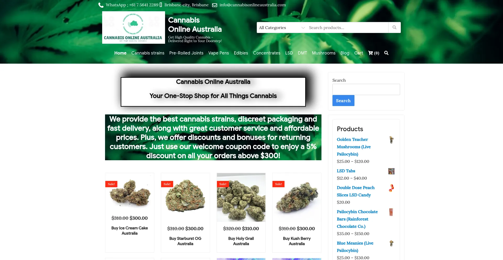 Website screenshot of Cannabisonlineaustralia.com