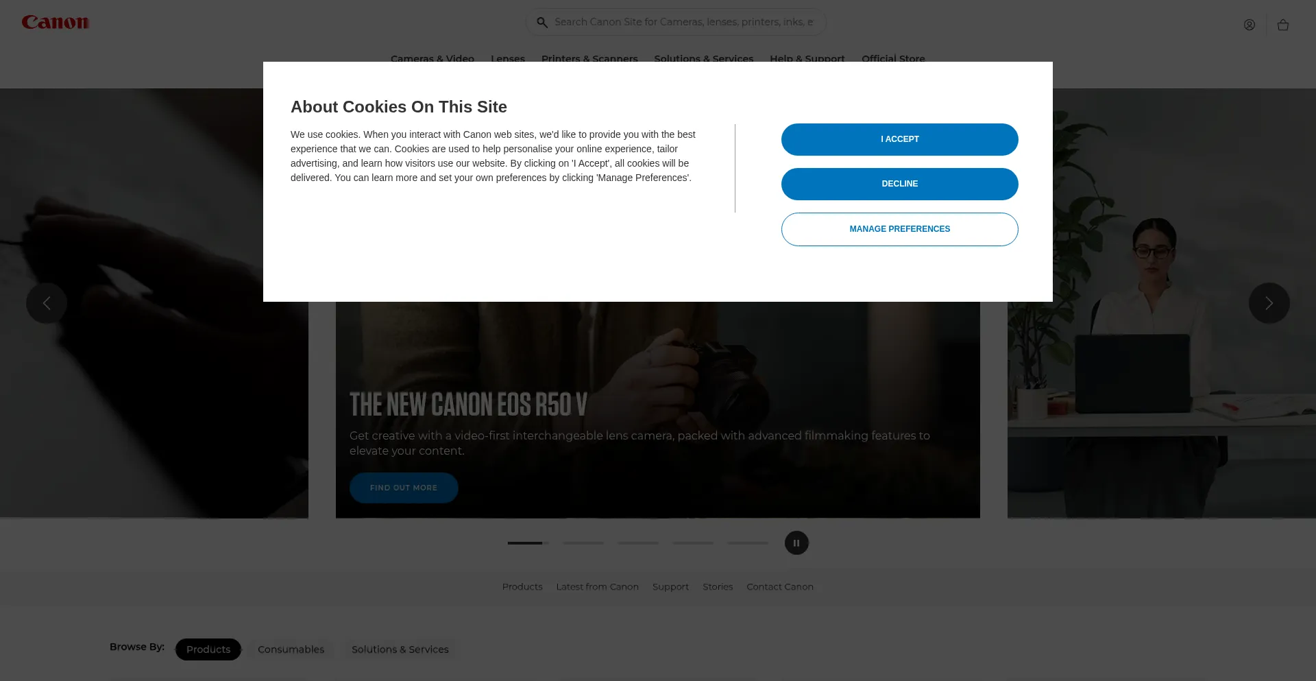 Website screenshot of Canon-europe.com