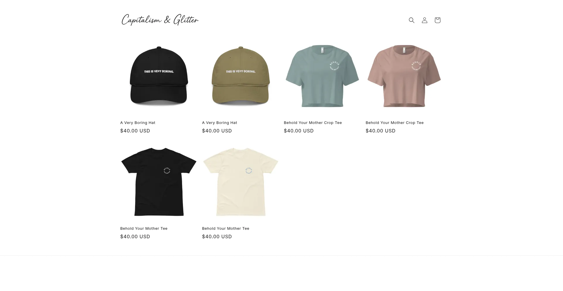 Website screenshot of Capitalismandglitter.com