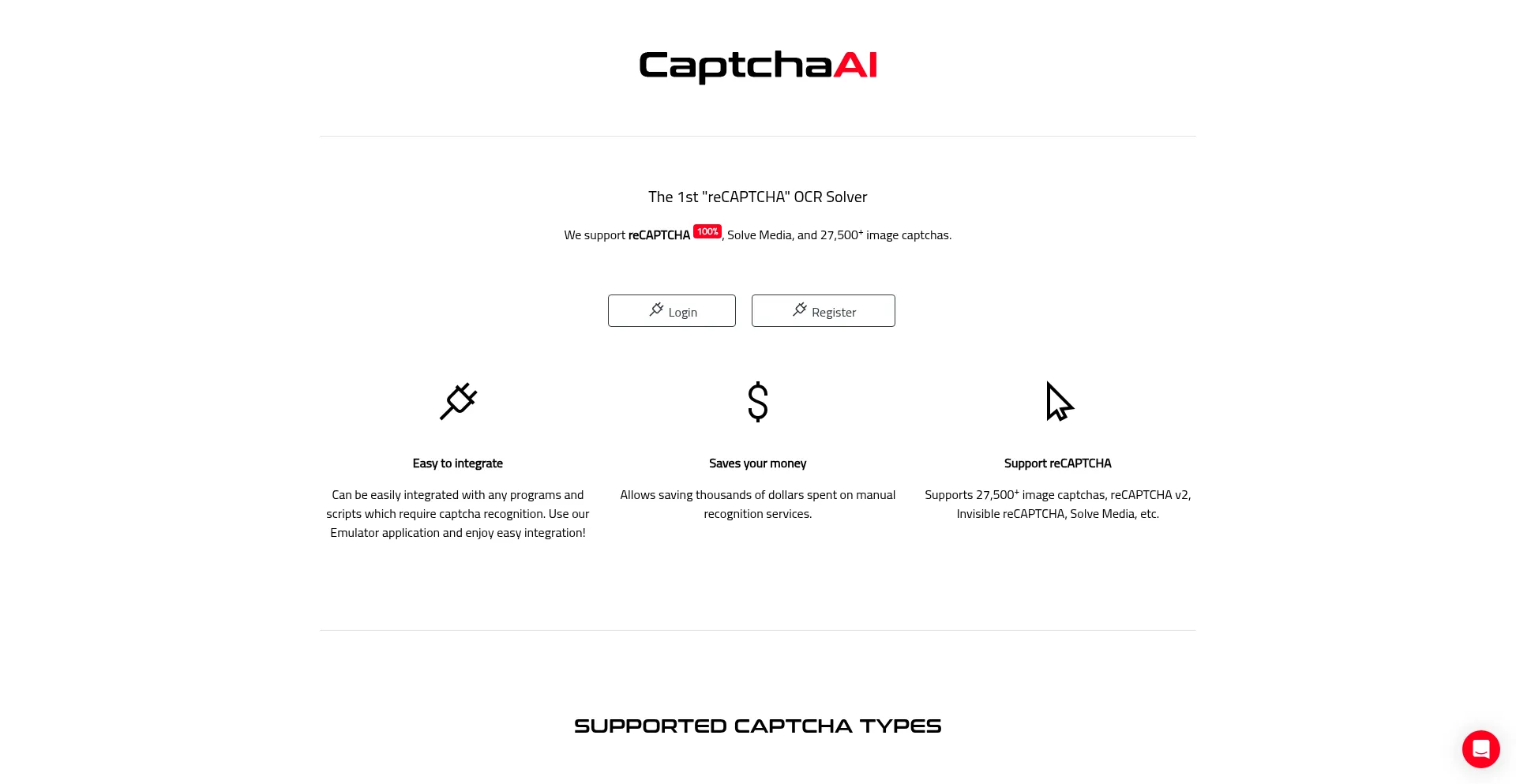 Website screenshot of Captchaai.com