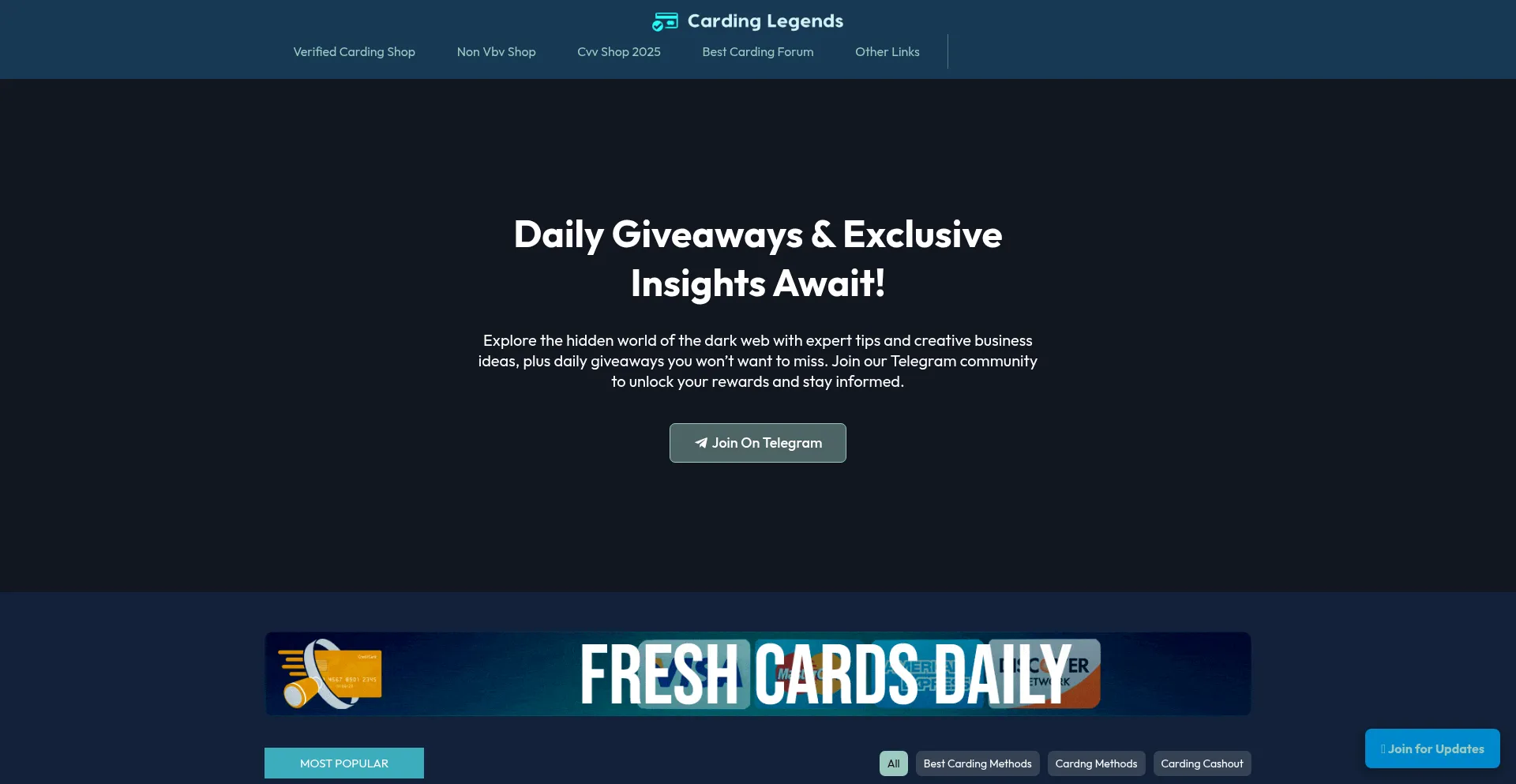 Website screenshot of Cardinglegends.com