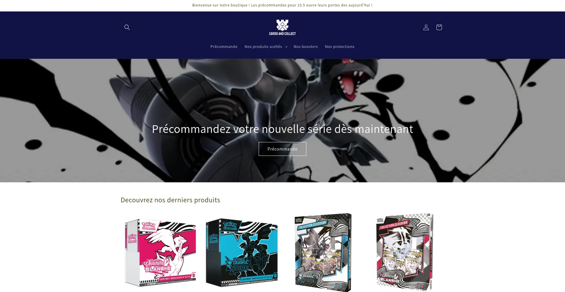 Website screenshot of Cardsandcollect.fr