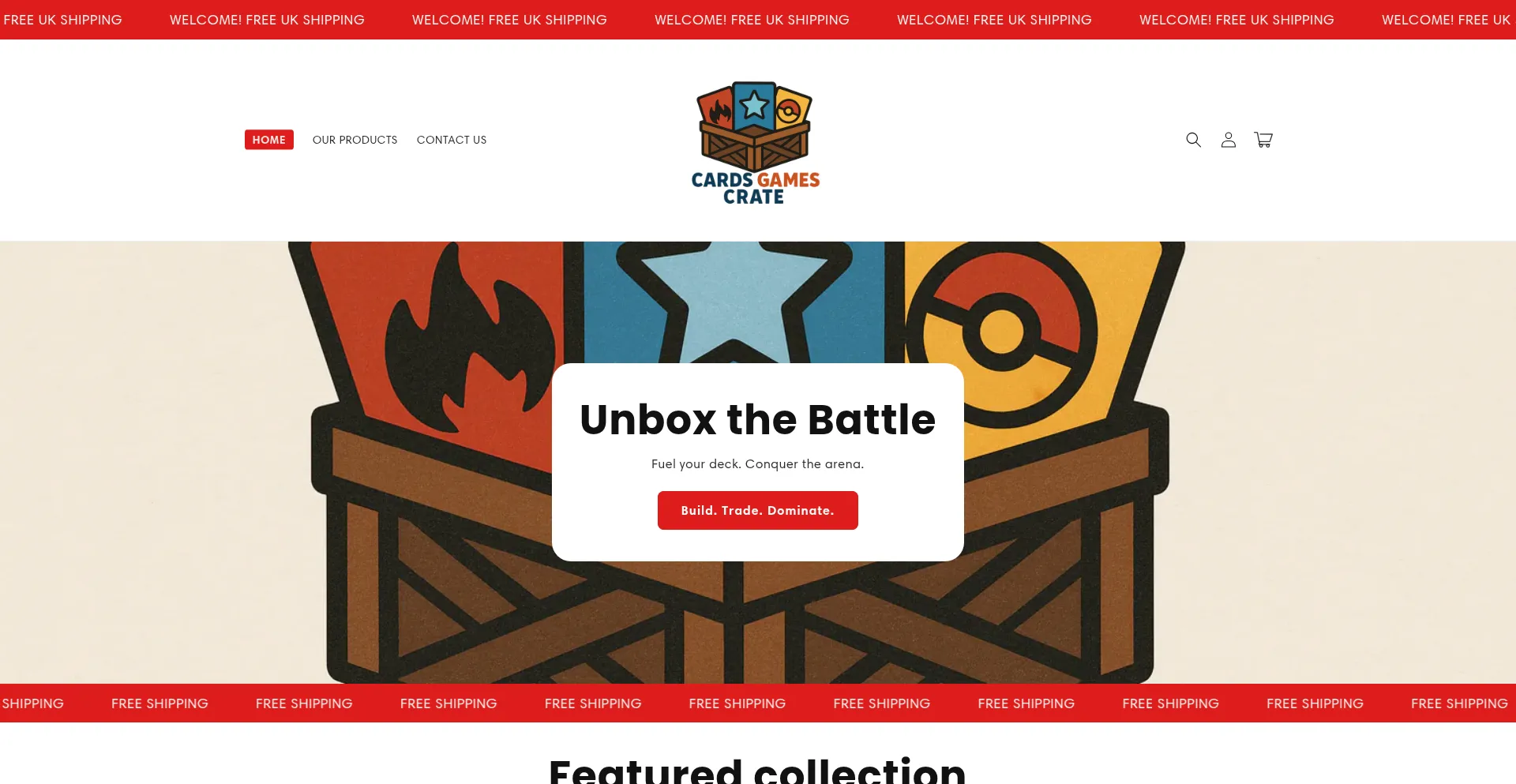 Website screenshot of Cardsgamescrate.shop