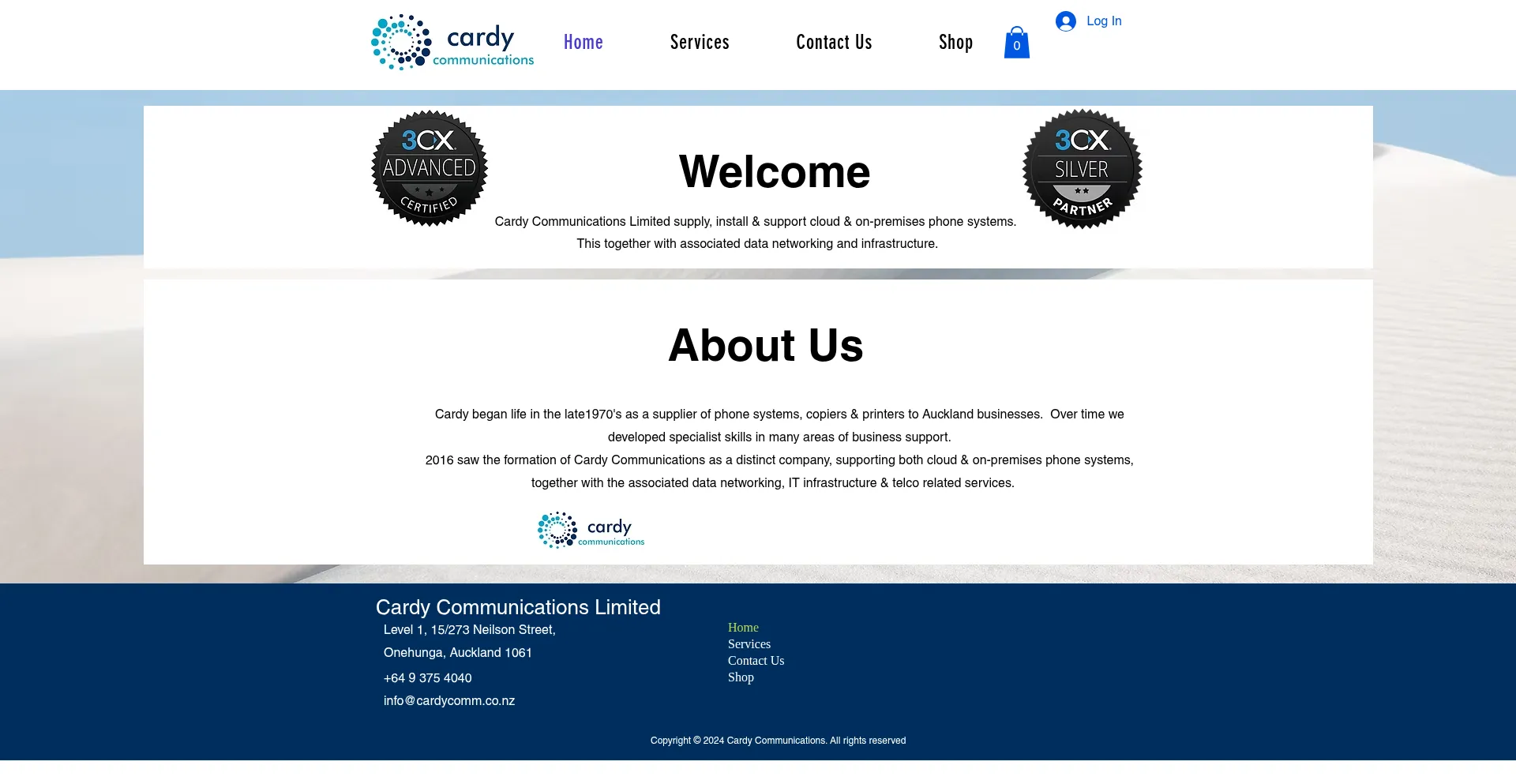 Website screenshot of Cardycomm.co.nz