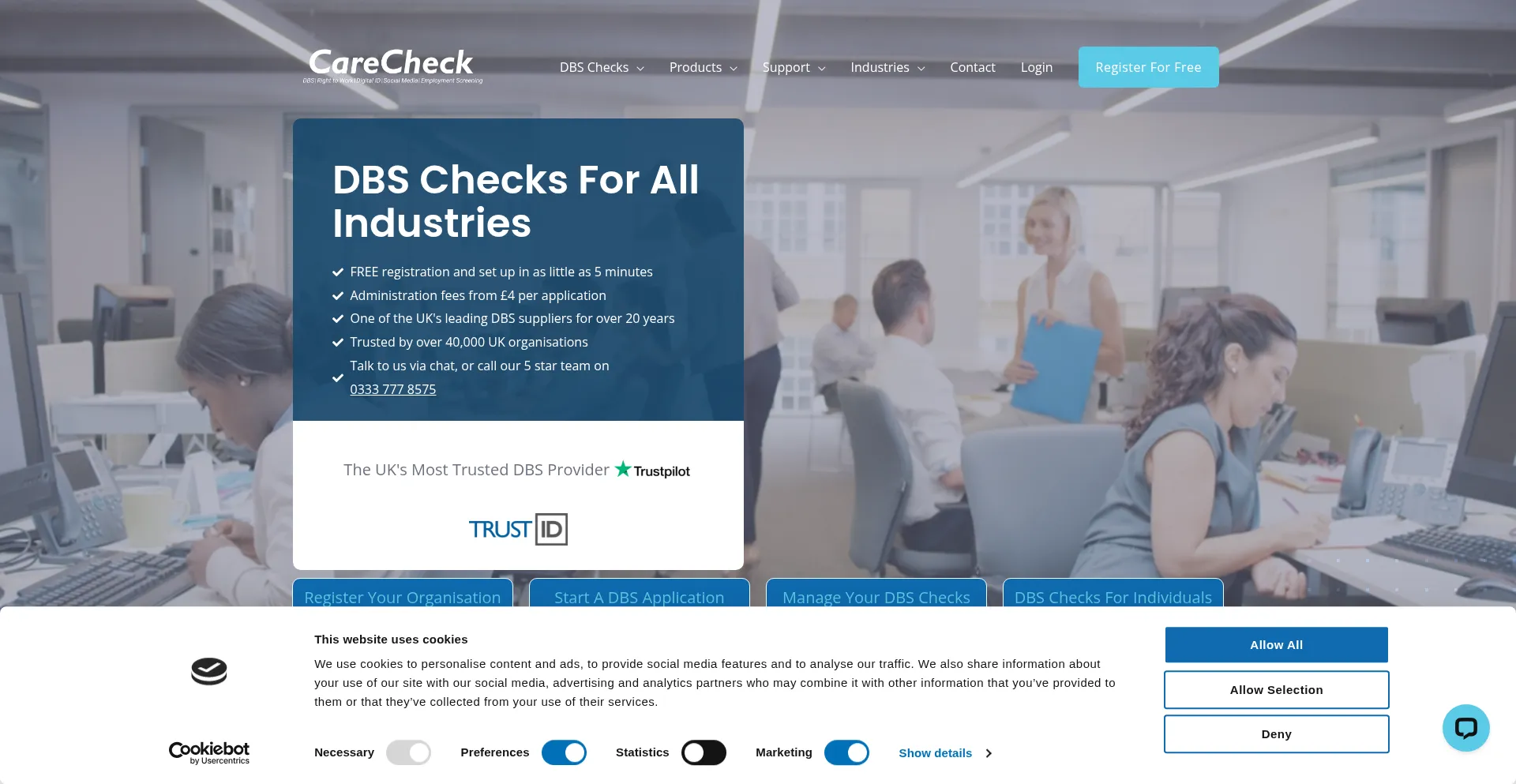 Website screenshot of Carecheck.co.uk